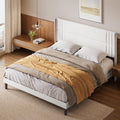 Gizoon King Bed Frame with Wingback Headboard, Upholstered Platform Bed with Modern Geometric Headboard, Wooden Slats, Noise-Fre