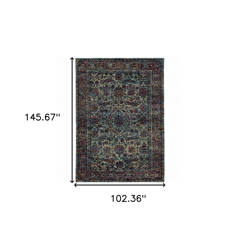 HomeRoots 510066 9 x 12 ft. Blue & Purple Oriental Power Loom Stain Resistant Rectangle Area Rug