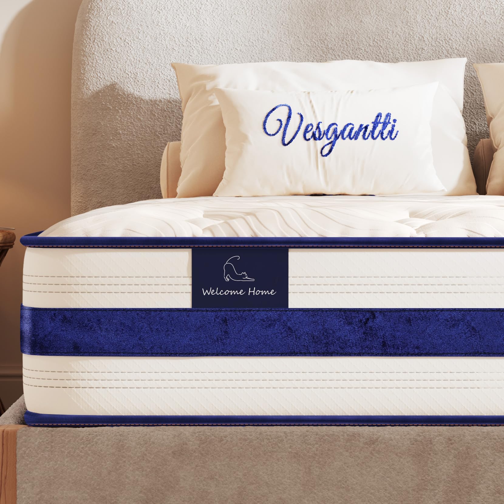 Vesgantti Queen Mattress, 12 Inch Hybrid Innerspring Mattress with Memory Foam, Support & Pressure Relief, Medium Firm Feel Matt
