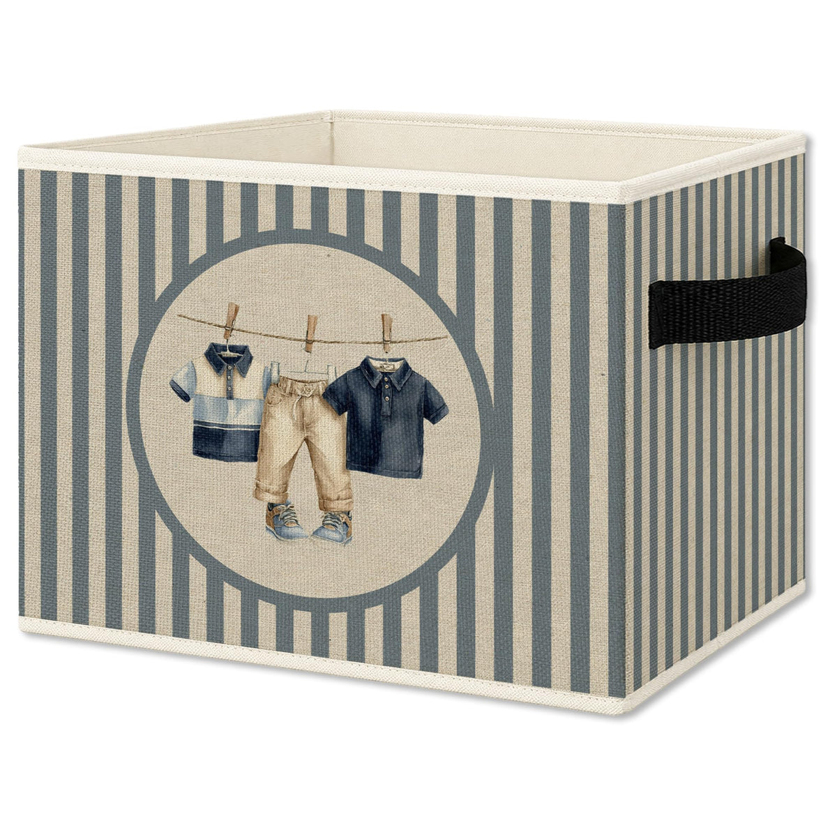 JMENGSSFL Boy Nursery Foldable Storage Bins Box with Handles, Blue Striped Laundry Clothesline Toddler Boy Collapsible Organizer
