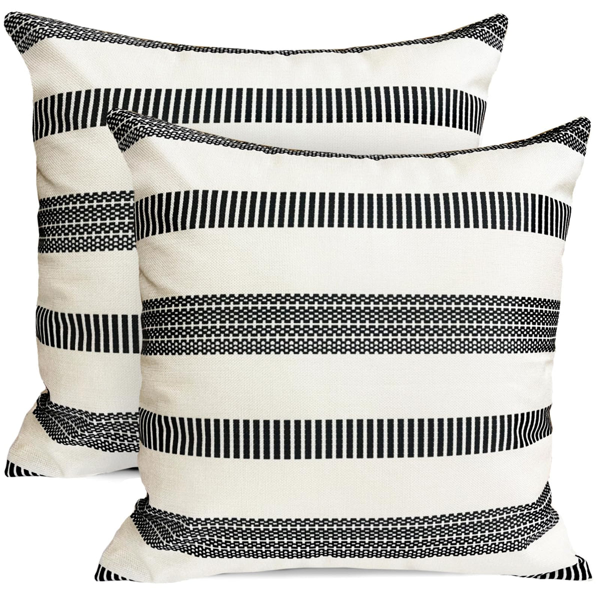 RYSMIYOU Decorative Throw Pillow Covers Set of 2 Black Boho Striped Pillow Covers 18x18 Inch Throw Pillow Cover Linen Pillowcase
