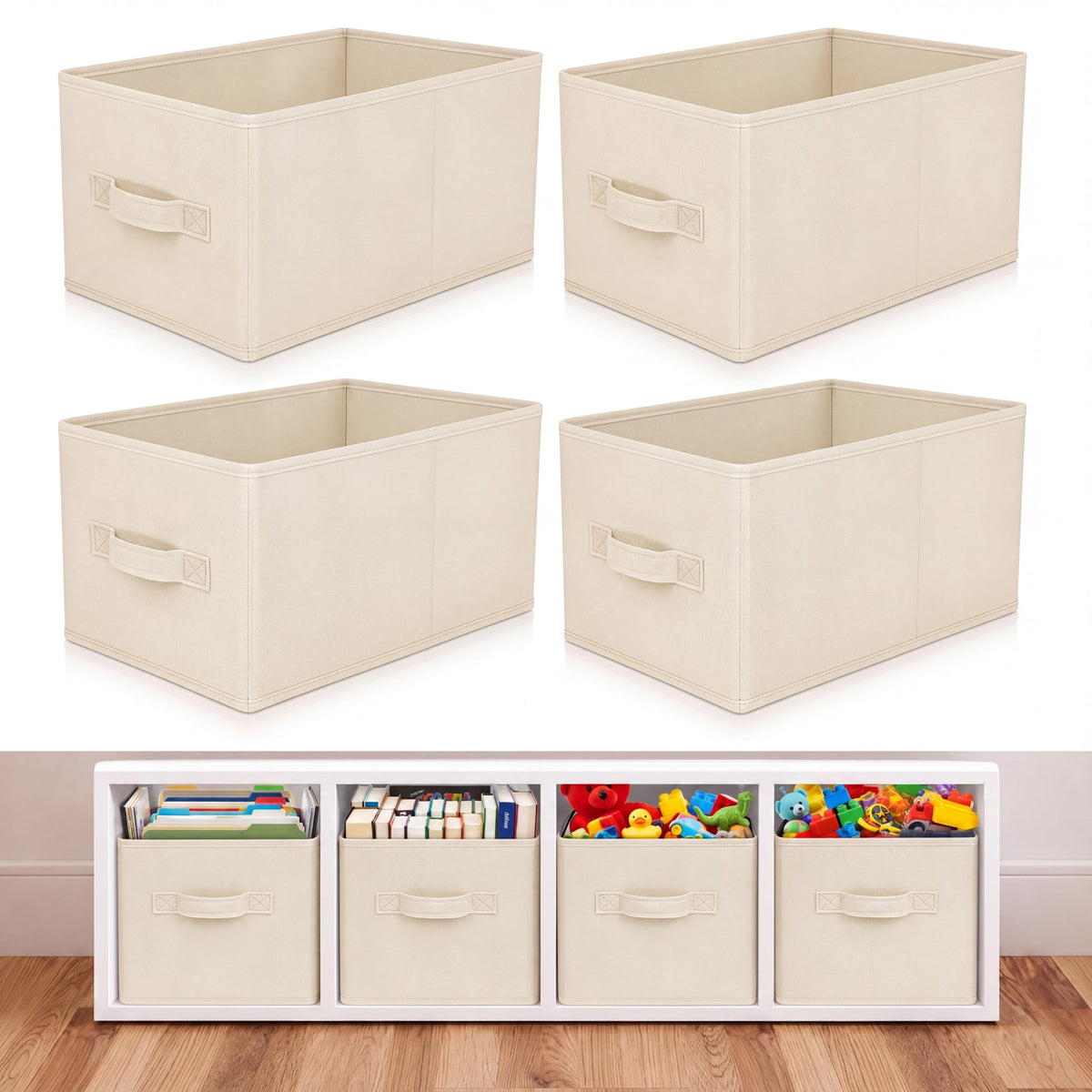 Yinder 4 Pcs Cube Storage Bin, Beige 14x10x8 Storage Cubes