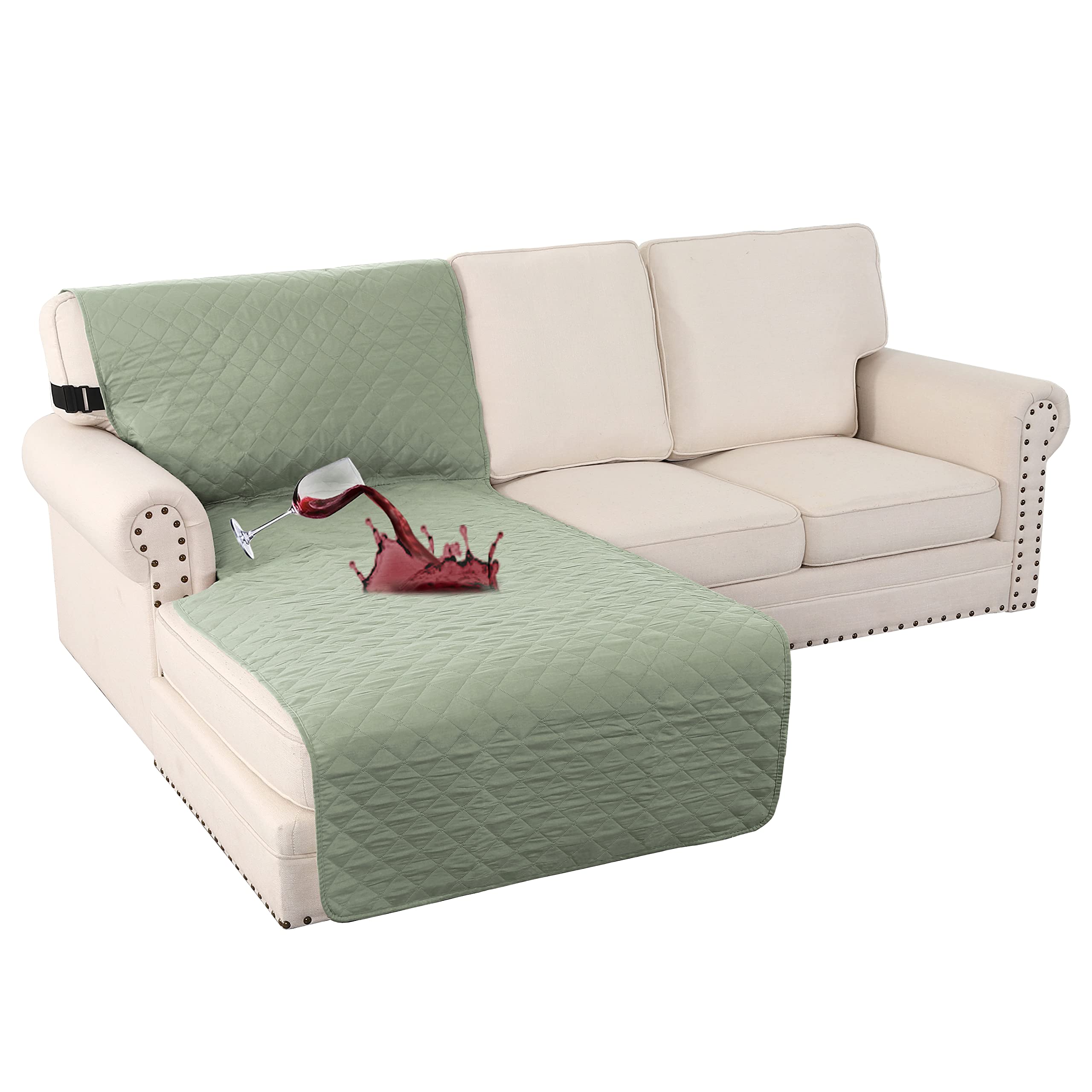 Turquoize 100% Waterproof Chaise Sofa Cover, Sage, 70 Inch