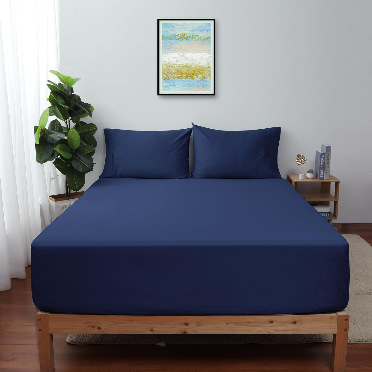 Full Size Fitted Sheet Only Navy Blue, 100% Egyptian Cotton 600 Thread Count, 16' Deep Pocket Premium Cotton Mattress Sheet (1