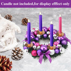 Meooeck Purple Ribbon Advent Wreath Set Calendar Season Candle Holder Catholic Christmas Advent Wreaths Centerpiece Decor With R