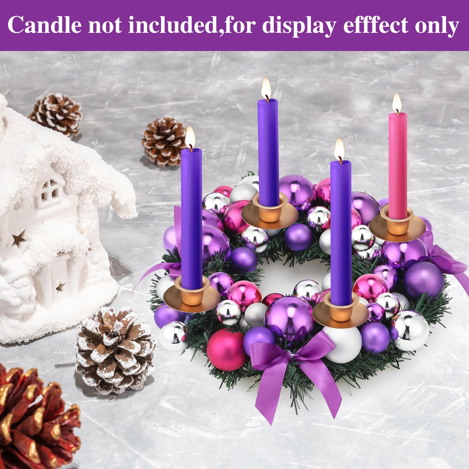 Meooeck Purple Ribbon Advent Wreath Set Calendar Season Candle Holder Catholic Christmas Advent Wreaths Centerpiece Decor With R
