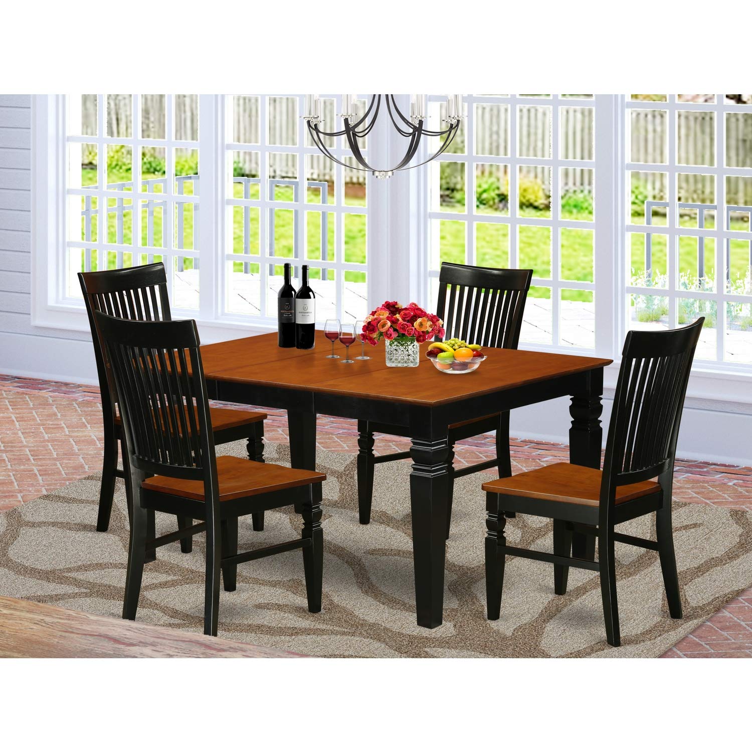 East West Furniture West5-Bch-W Weston 5 Piece Room Set Includes A Rectangle Kitchen Table With Butterfly Leaf And 4 Dining Chairs, 42X60 Inch, Black & Cherry