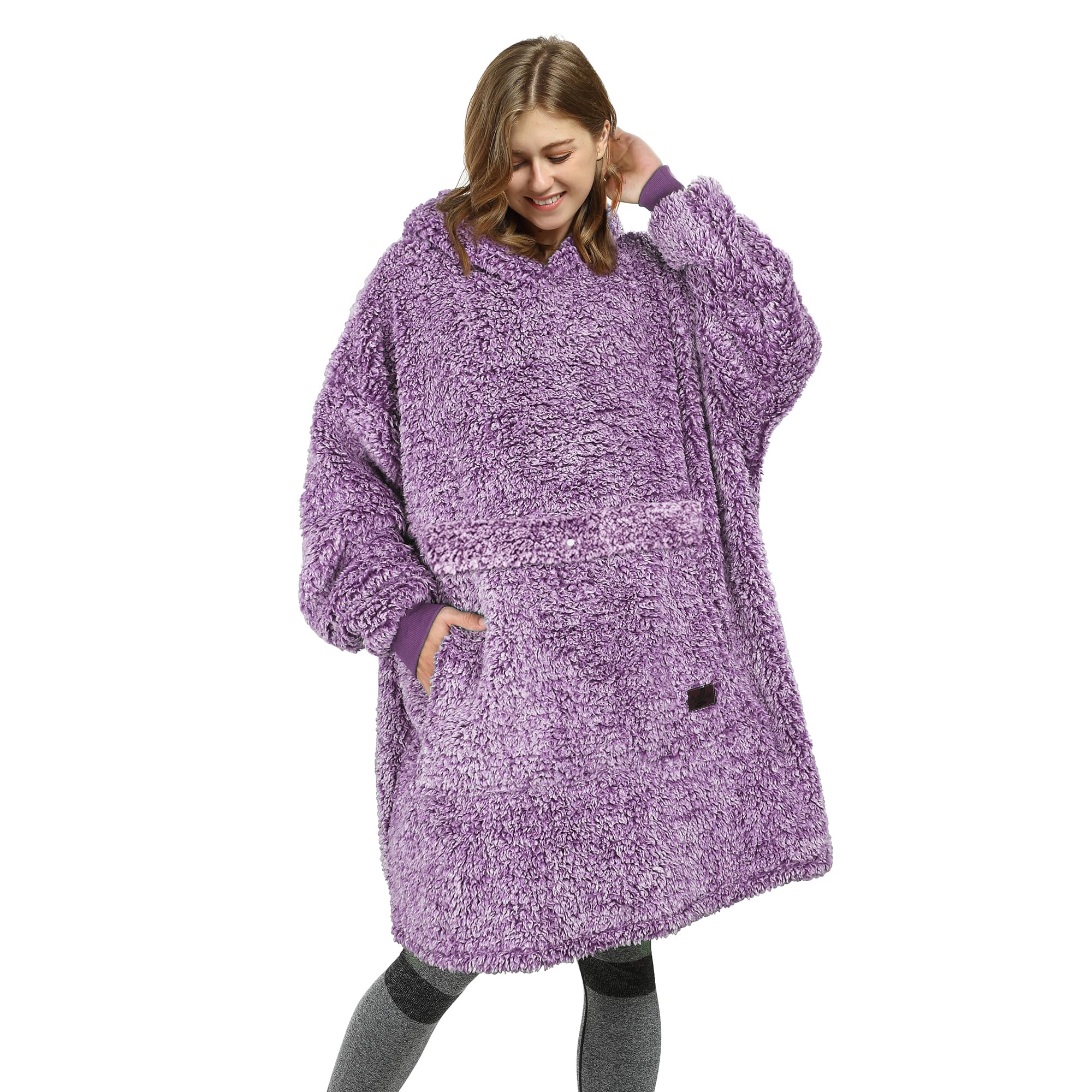 Catalonia Oversized Wearable Blanket Hoodie Sweatshirt, Comfortable Fluffy Sherpa Lounging Pullover for Adults Men Women Wife Gi