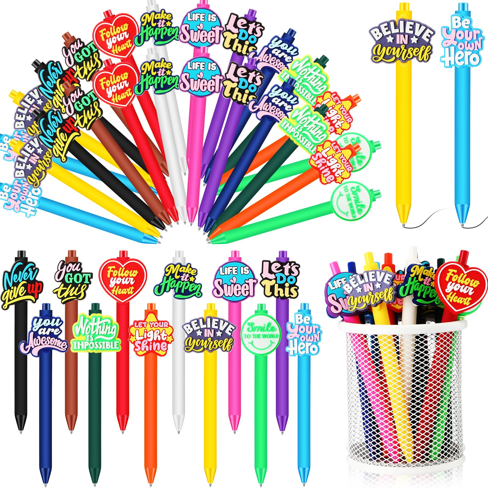 Spakon 48 Pcs Funny Pens Inspirational Quote Pens Bulk Motivational Ballpoint Pens Novelty Positive Retractable Black Ink Pens B