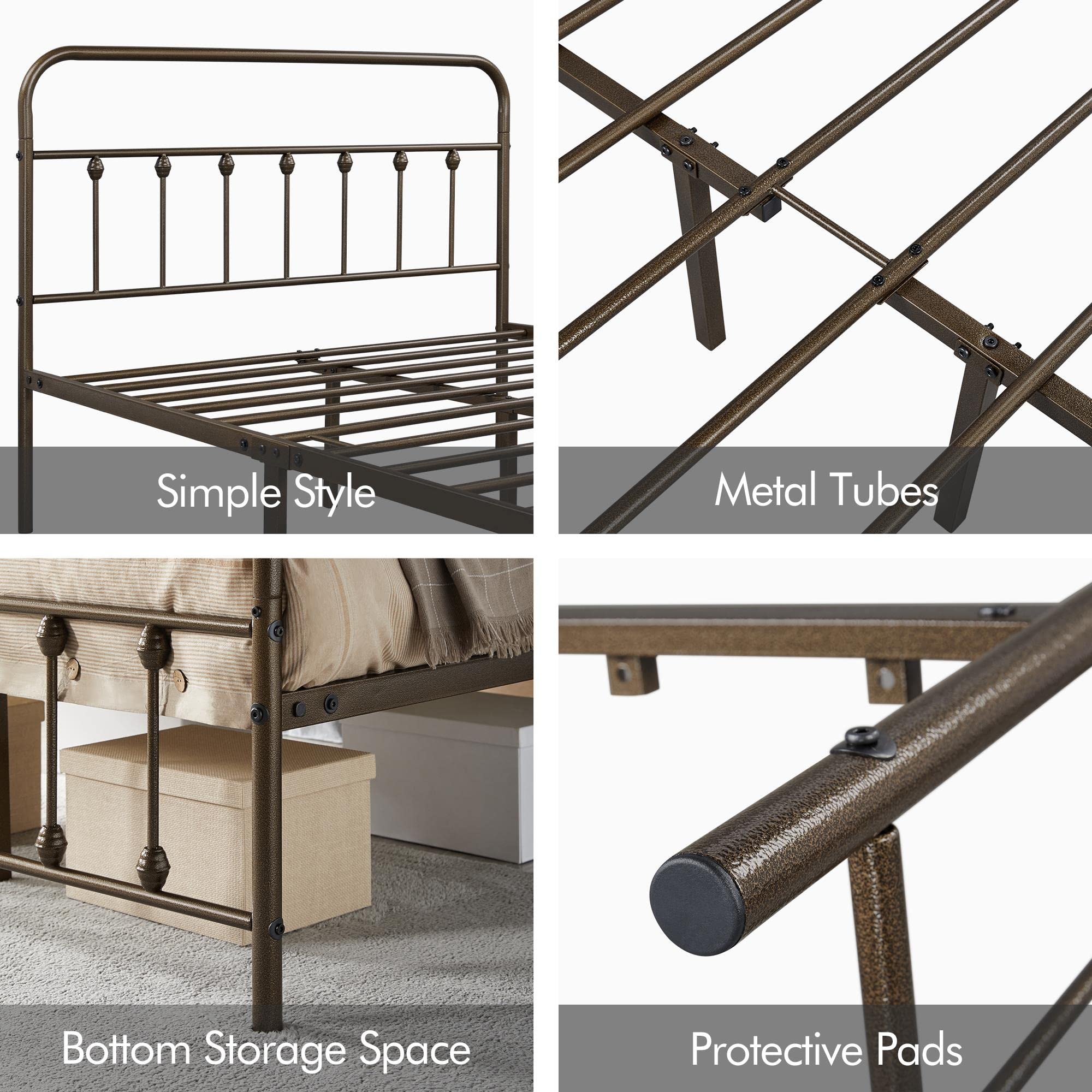 Yaheetech Classic Metal Platform Bed Frame Mattress Foundation With Victorian Style Iron-Art Headboard/Footboard/Under Bed Storage No Box Spring Needed Bronze Full Size