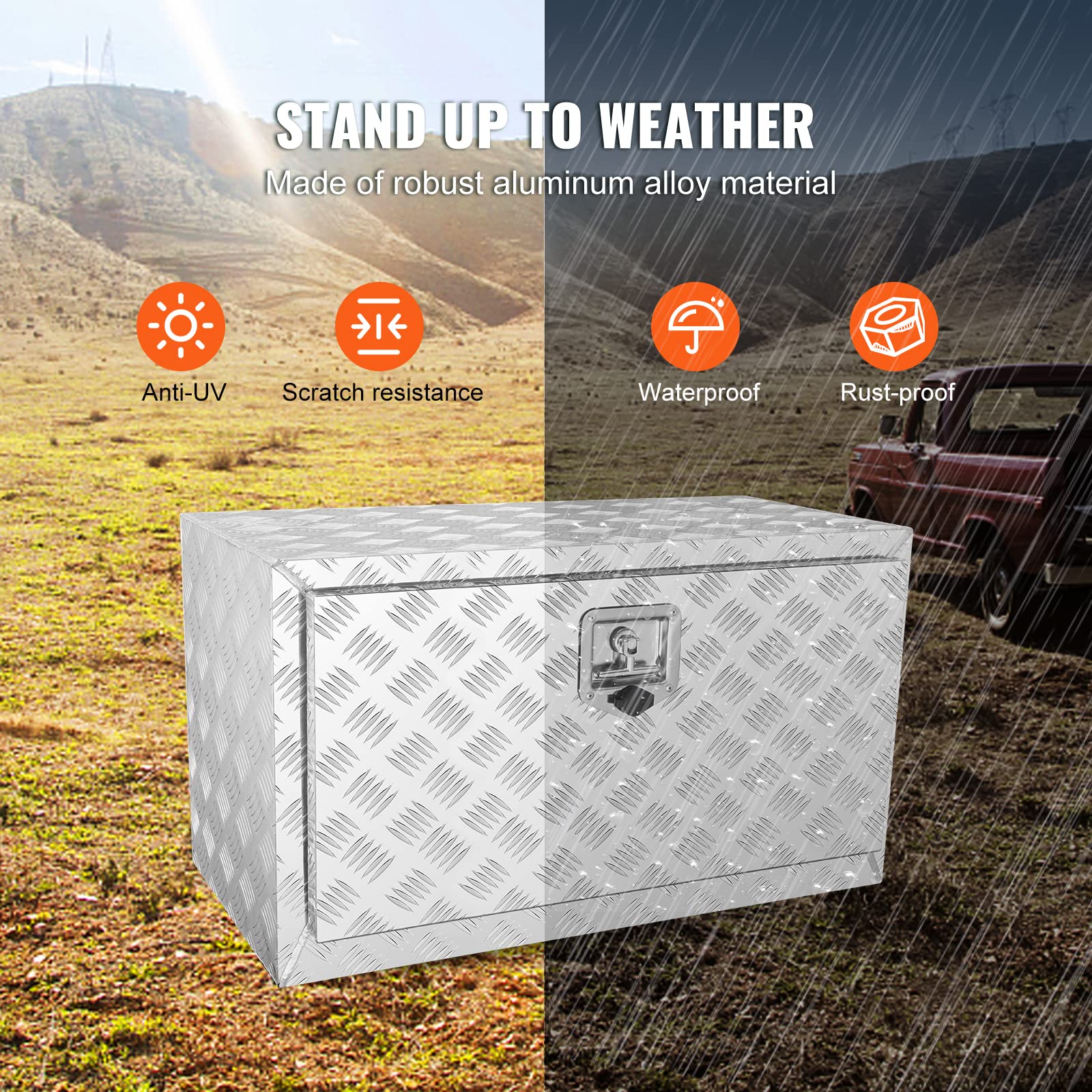 Vevor Underbody Truck Box, 30''  14''  16'' Pickup Storage Box, Heavy Duty Aluminum Diamond Plate Tool Box With Lock And Keys, W