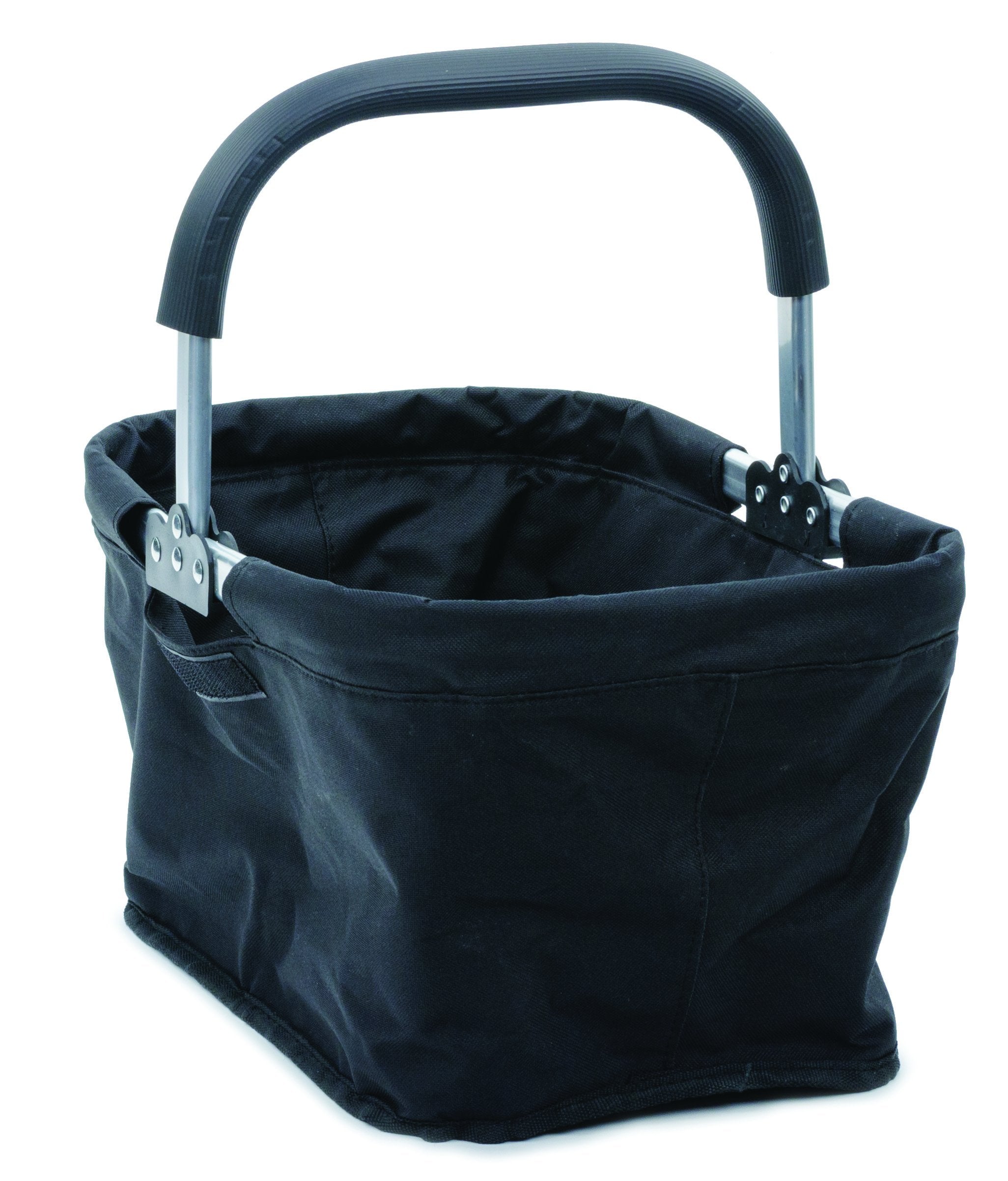 Rsvp International Collapsible Market Basket Aluminum Frame, Large Zip Side Pocket, 17X11X18'', Black