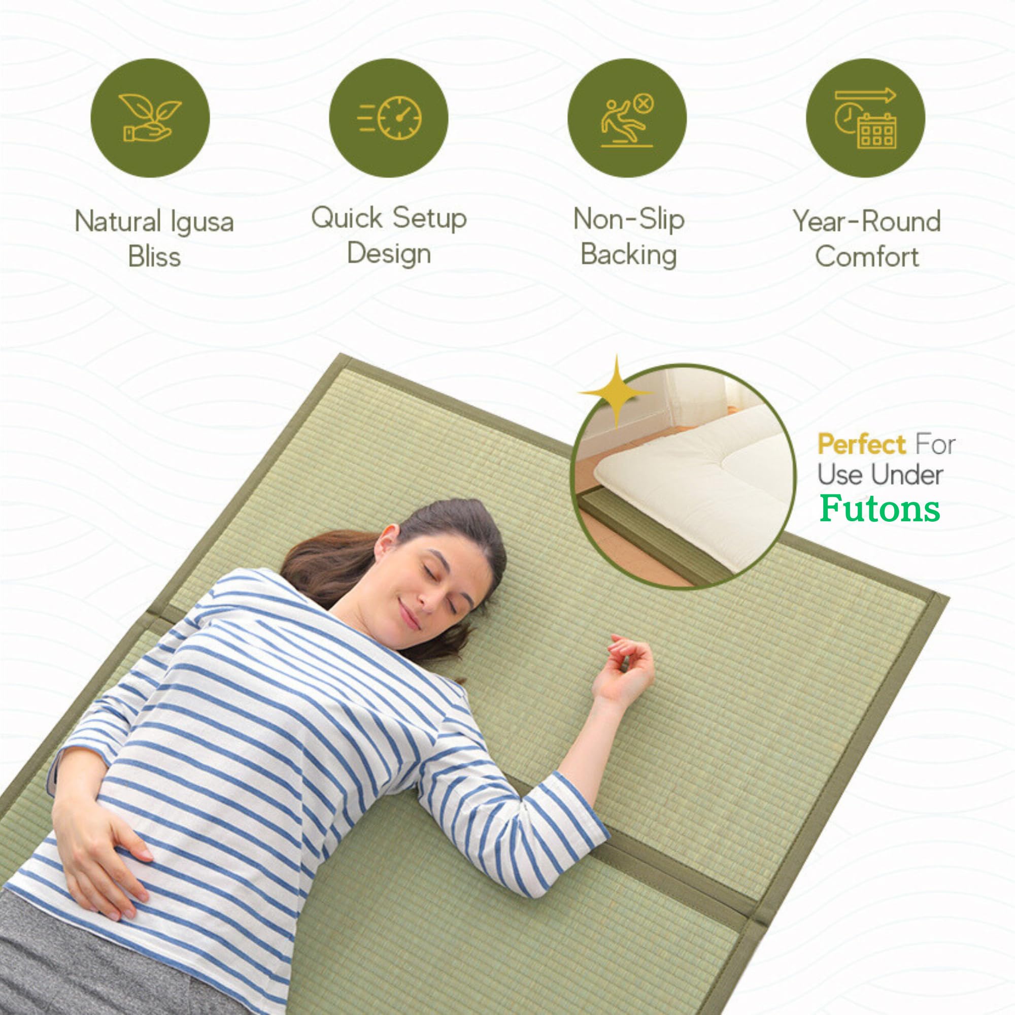 Miina Japanese Traditional Tatami Mattress, Igusa (Rush Grass) Tatami Mat, Floor Mattress, Japanese Floor Mattress,Japanese Futon, 55'X78' (Full, Natural)