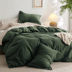 Bedsure Washed Cotton Duvet Cover Set - Olive Green, Queen (90"x90"), 3 Pieces with 2 Pillow Shams, GentleSoft™ Minimalist Bedding