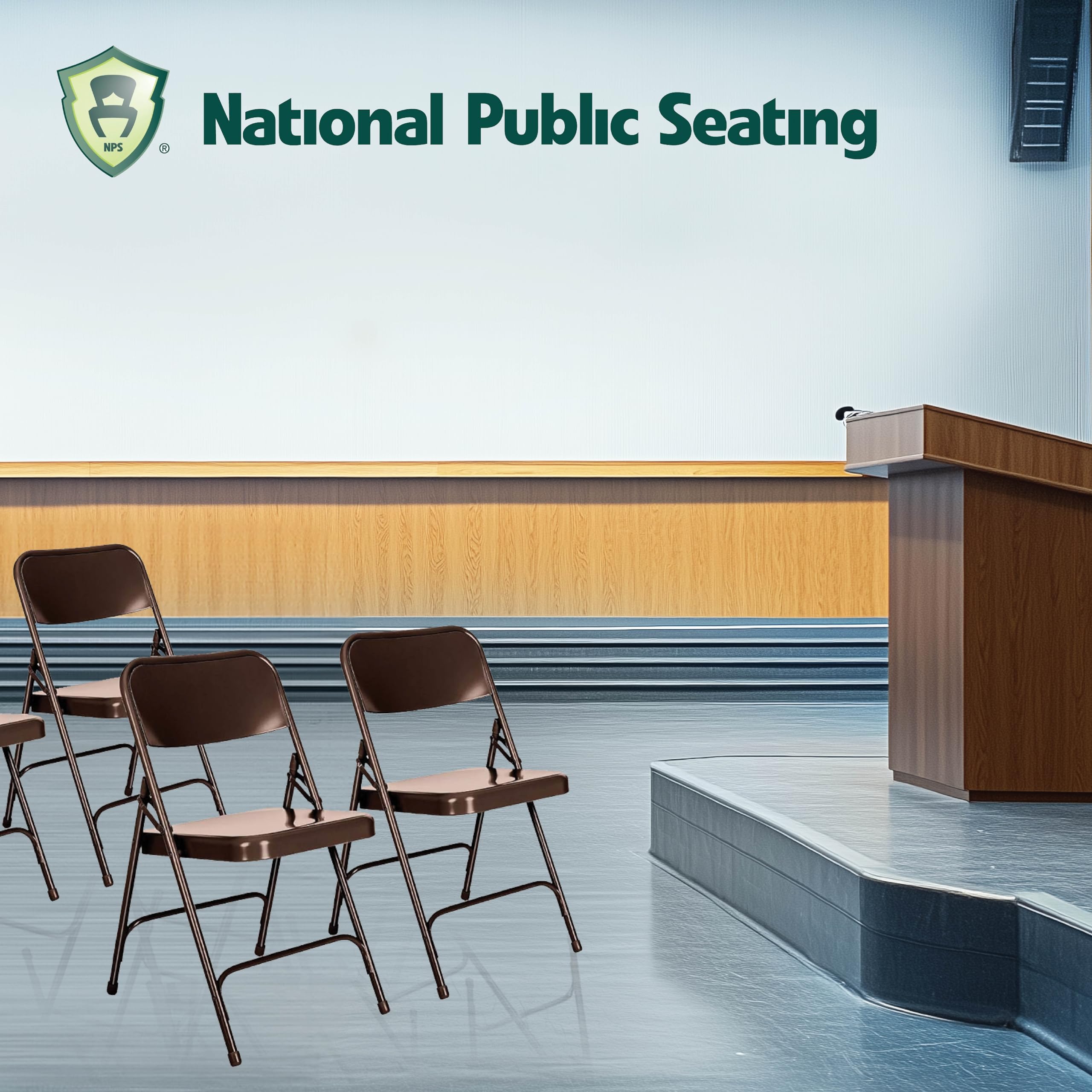 National Public Seat Home Office Decorative Premium All-Steel Folding Chair Brown - 4 Pack