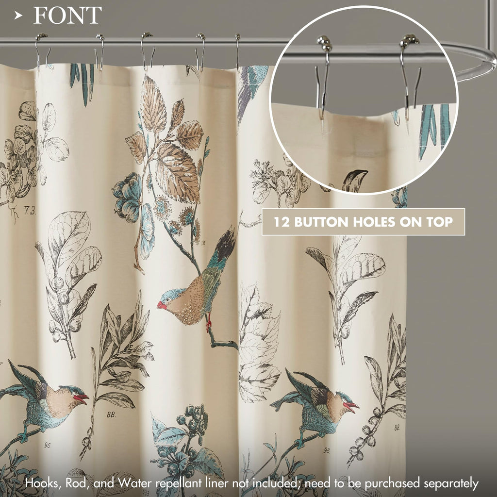 Madison Park Shower Curtain, Bird & Leaf Print, Farmhouse Shower Curtain For Bathroom, Modern Country Bathroom D  Cor, Machine W