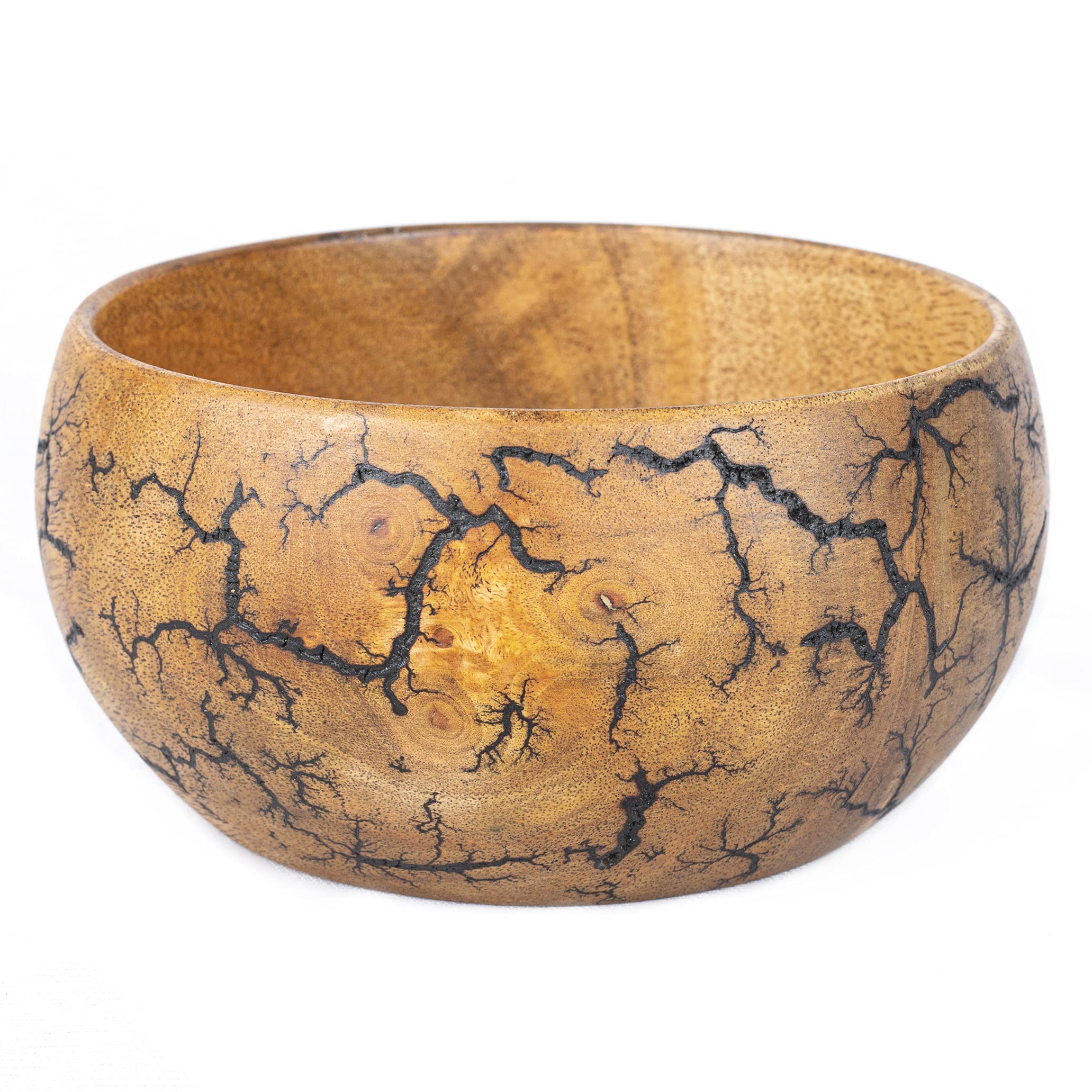 GoCraft Fractal Burn Wood Bowl, Decorative Bowl Small, 6' Diameter x 3' Height, Single Bowl