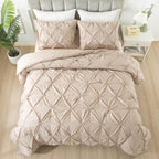 Andency California King Comforter Set Wheat (104X96Inch), Pinch Pleat Cal King Comforter Set 3 Pieces, Oversized King Pintuck Bed Comforter, Microfiber Down Alternative Comforter Bedding Set