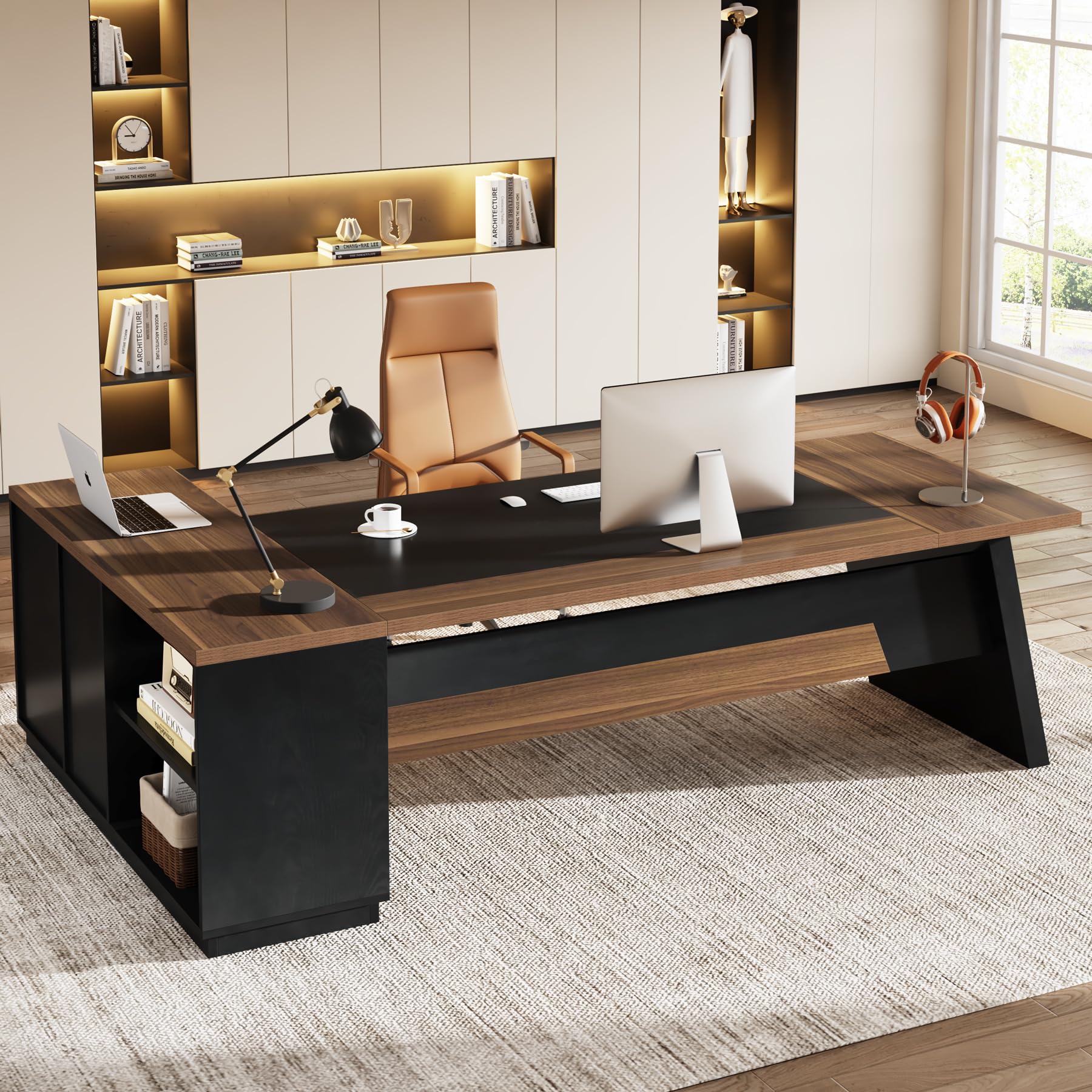 Tribesigns 78  L-Shaped Executive Desk, Large Modern Office Desk with Drawers and File Cabinet, Business Furniture with Storage 