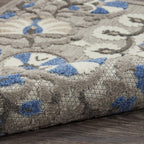 HomeRoots Grey/Multi 100% Polypropylene 8’ x 11’ Gray and Blue Vines Indoor Outdoor Area Rug