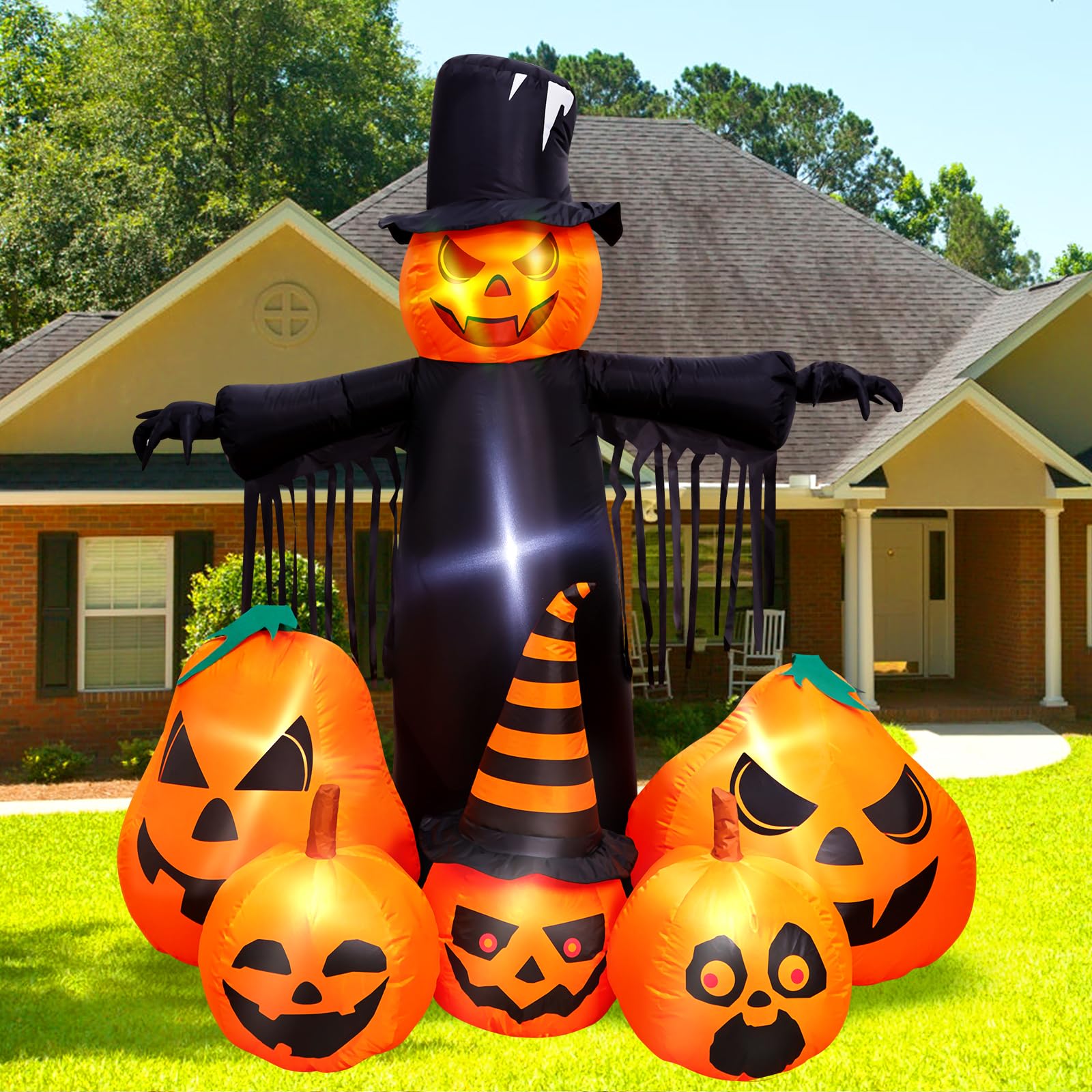 Max Fun 7Ft Halloween Inflatables Pumpkin Decorations With Led Build-In Halloween Yard Decoration Blow Up Inflatables For Outdoo