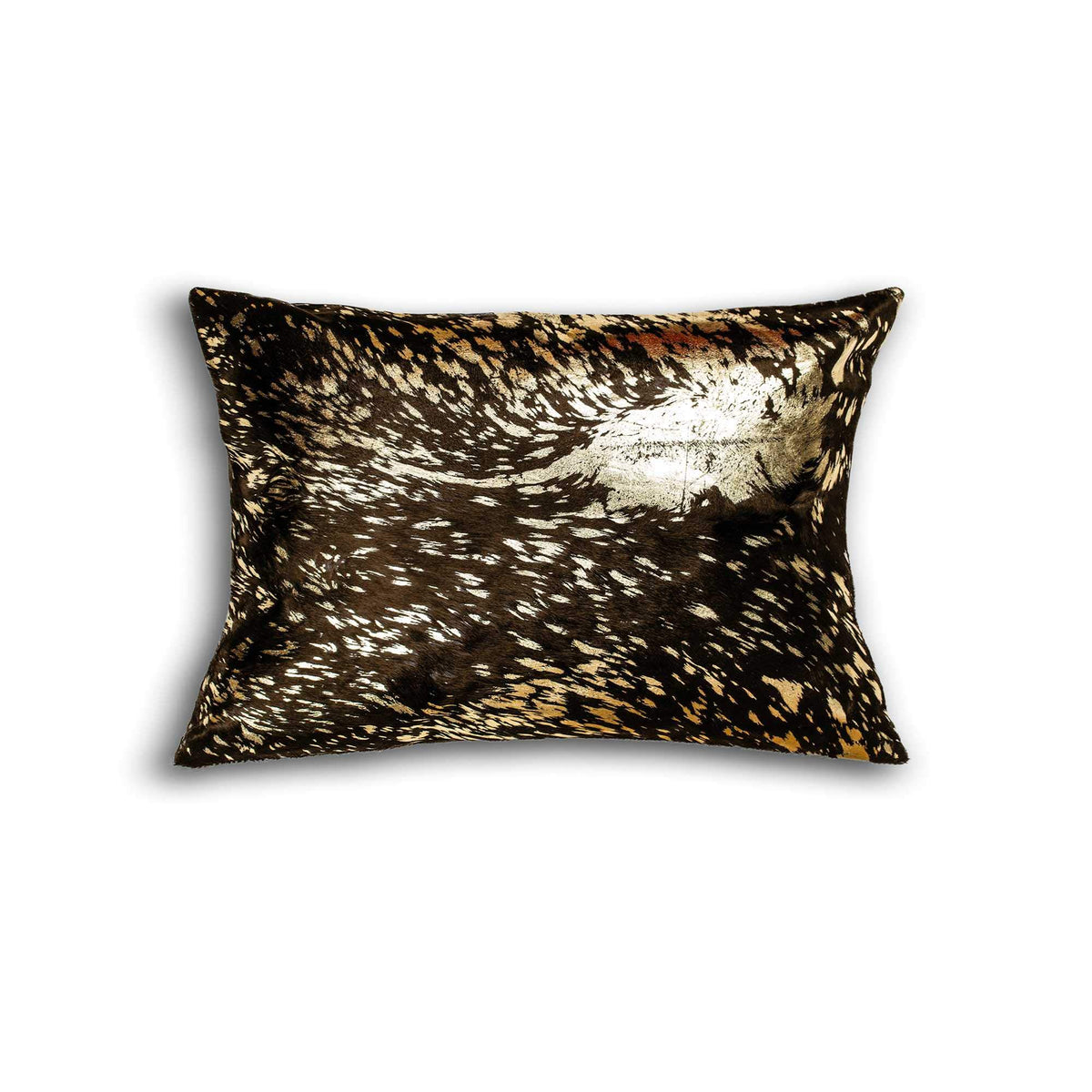 HomeRoots Kitchen Decorative Cowhide Pillow - 12' x 20' x 5', Chocolate and Gold