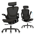 GABRYLLY Ergonomic Mesh Office Chair, Adjustable Home Desk Chair with Folding Armrest, 2D Headrest, Soft Seat and PU Wheel, Blac