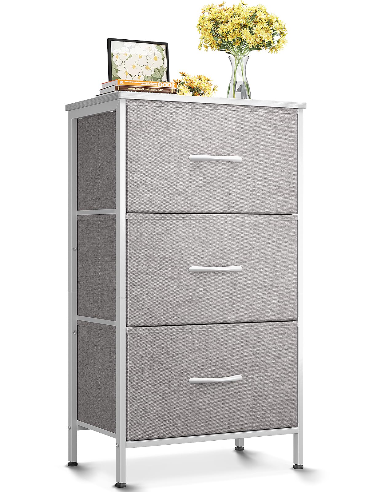 Aodk Dresser For Bedroom Nightstand Small Dressers Chest Of Drawers End Table For Living Room, Closet Dresser With 3 Storage Drawers Organizer Clothes, Light Grey