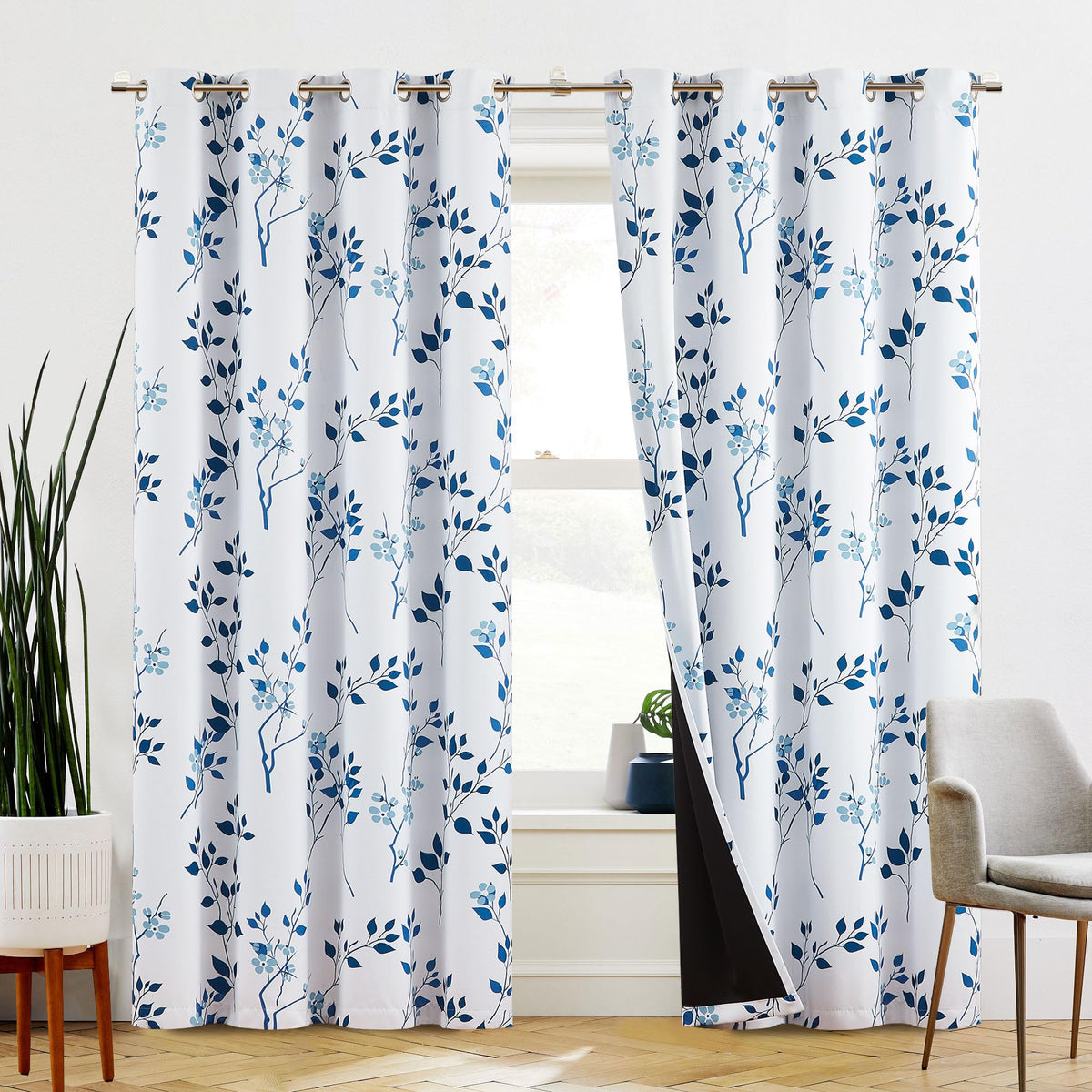 Beauoop Floral Boho Blackout Curtain 84 Inches Length Panels Room Darkening Thermal Insulated Noise Reducing For Bedroom/Living