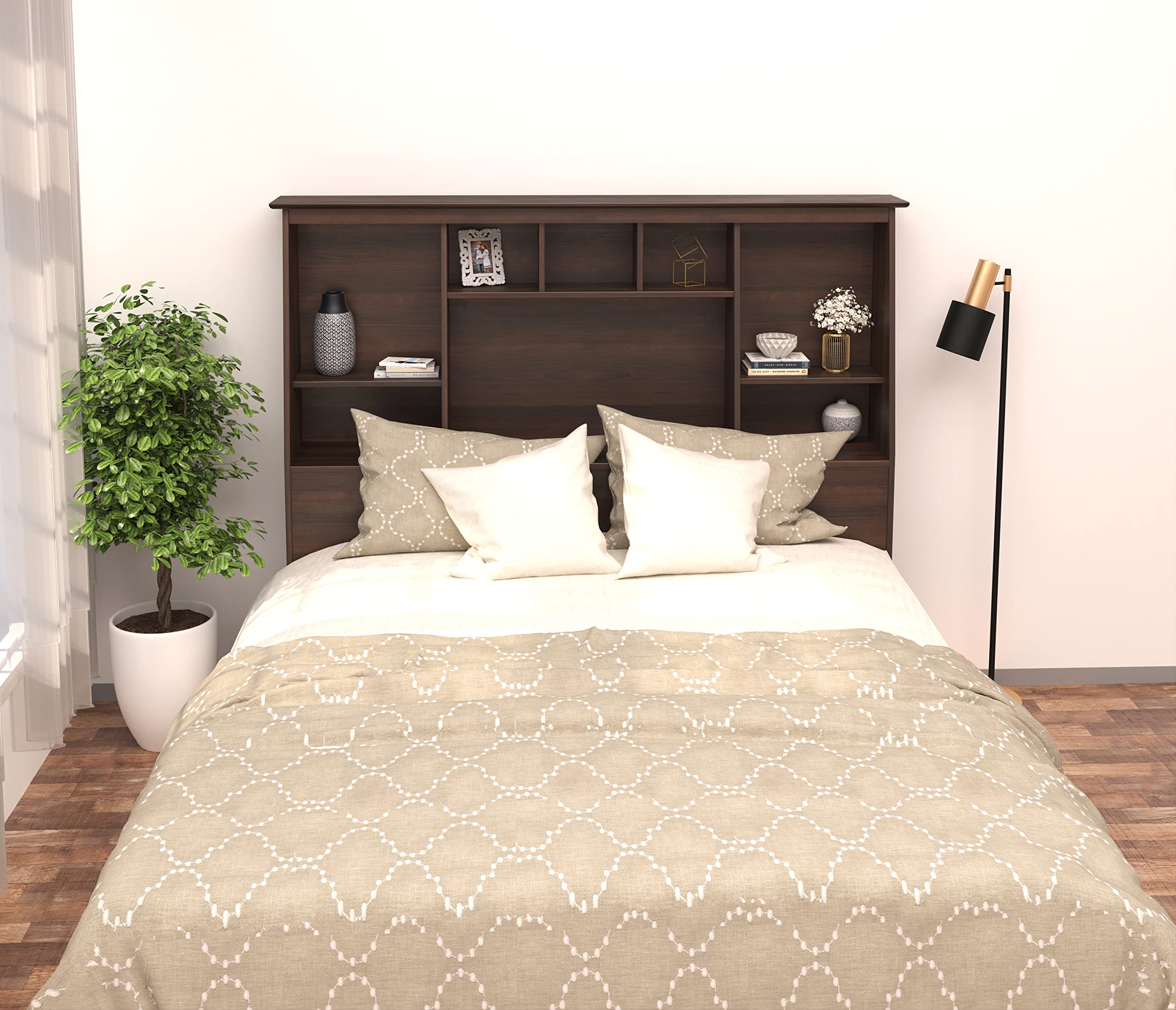 Prepac Sonoma Traditional Full/Queen Headboard With Slant-Back Bookcase, Functional Tall Bookcase Headboard 10.25' D X 65.75' W X 55.75' H, Espresso, Esh-6656
