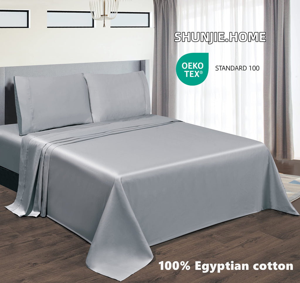 Twin Sheets Bed Set 3 Pieces, 600 Tc100% Egyptian Cotton,Fitted Sheet+Flat Sheet +Pillowcase, Breathable, Soft & Silky Sateen We
