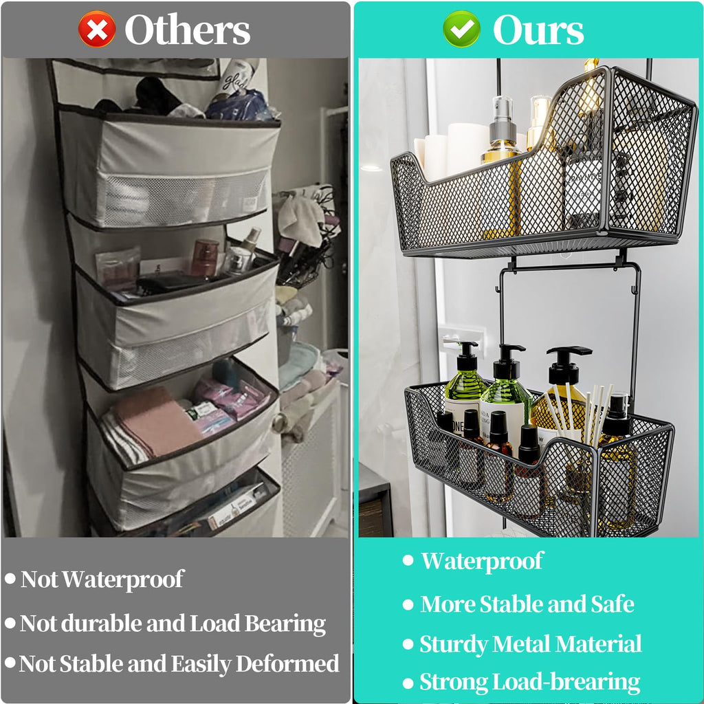 Hapirm Over The Door Organizer - Hanging Door Organizer With 4 Metal Large Capacity Baskets And Adjustable Coat Hook, Behind Doo