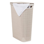 Mind Reader 40L Slim Laundry Hamper, Clothes Basket, Lid, Linen Design, Plastic, 18.5   L x 10.75   W x 23.5   H, Ivory