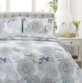 Cozy Line Home Fashions Nina Trista Flowers Aqua Blue Tape Grey Floral Print 100% Cotton Reversible Quilt Bedding Set, Bedspread