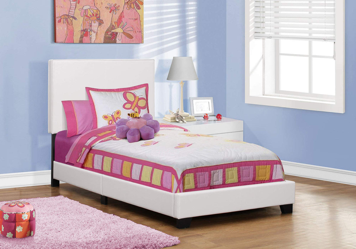 HomeRoots Foam,MDF, Solid Wood,Leather-Look Bed - Twin Size/White Leather-Look