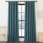 NICETOWN Greyish Blue Room Darkening Linen Curtains for Living Room, Pinch Pleated Faux Linen Blend Thermal Insulated Sou/Noise 