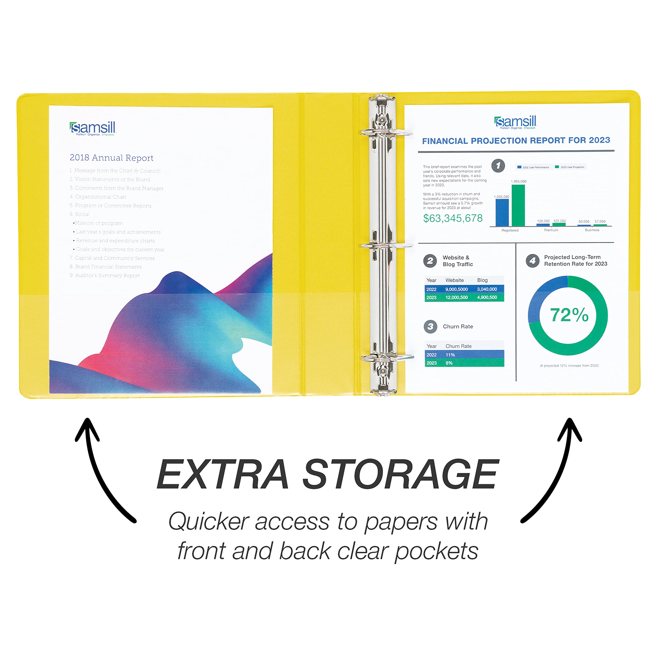 Samsill Durable 1.5 Inch Binder, Made In The Usa, D Ring Binder, Customizable Clear View Binder, Yellow, 4 Pack, Each Holds 350