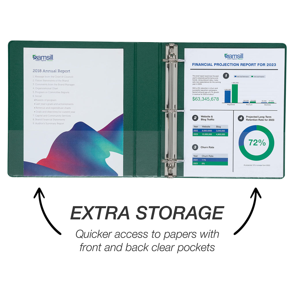 Samsill Durable 1.5 Inch Binder, Made In The Usa, D Ring Binder, Customizable Clear View Binder, Green, 4 Pack,
