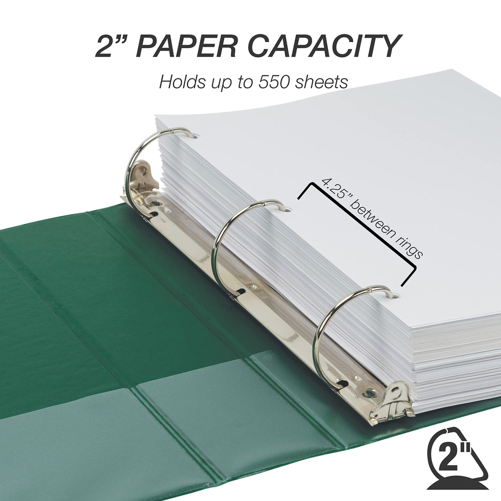 Samsill Durable 2 Inch Binder, Made In The Usa, D Ring Binder, Customizable Clear View Binder, Green, 4 Pack, Each Holds 475 Pag