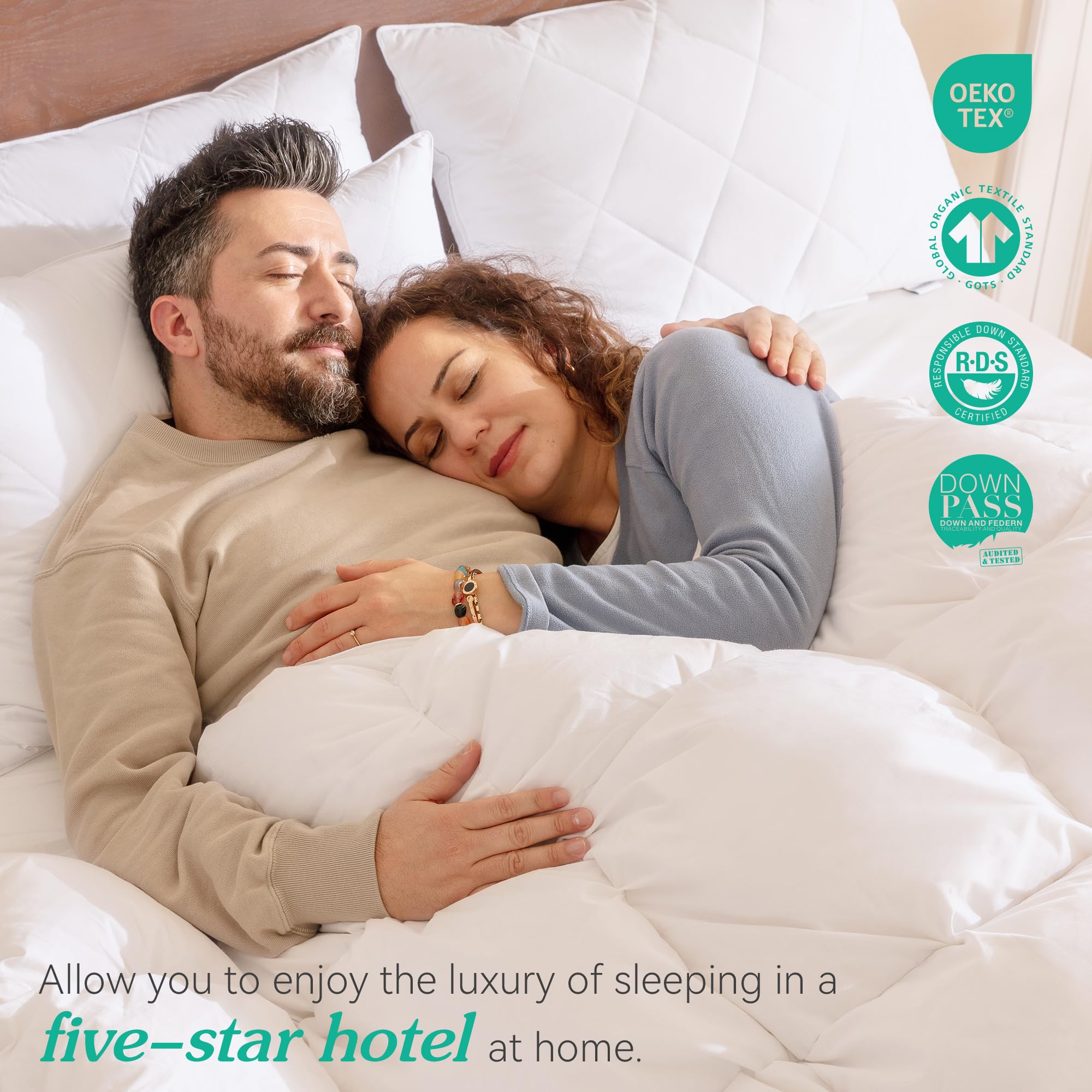 Three Geese Pack Of 2 White Goose Feather Bed Pillows King Size- Soft 600 Thread Count 100% Cotton, Medium Firm,Soft Support Sur