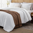 Litanika White California King Comforter Set, 3 Pieces Cal King Oversized Chevron Tufted Boho Bedding Comforter Sets, Fluffy Bed