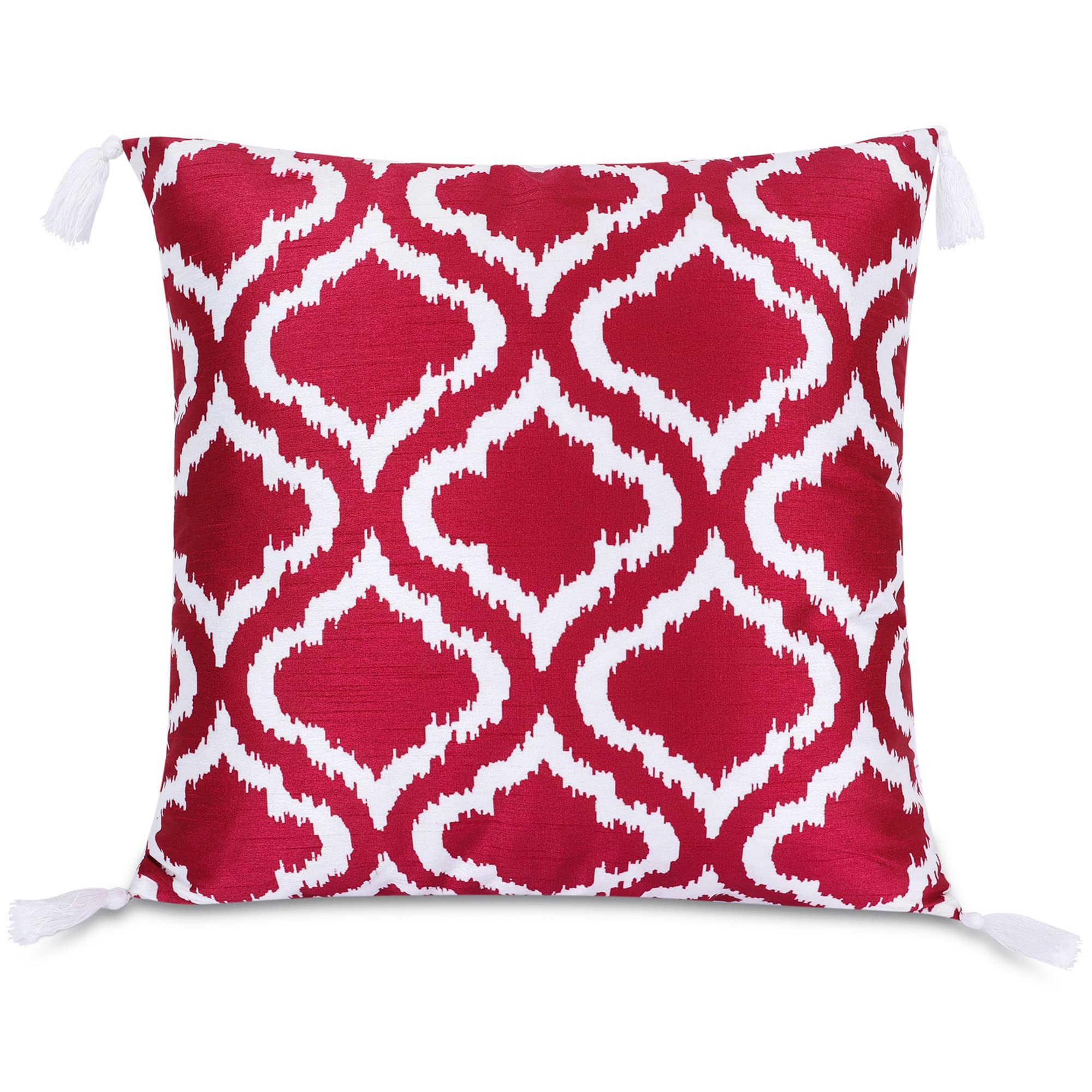 Mezzo Ikat Printed Cushion Covers, 16X16 Inches, Invisible Zipper At The Back With Tassels  Set Of 3 (Multicolor)