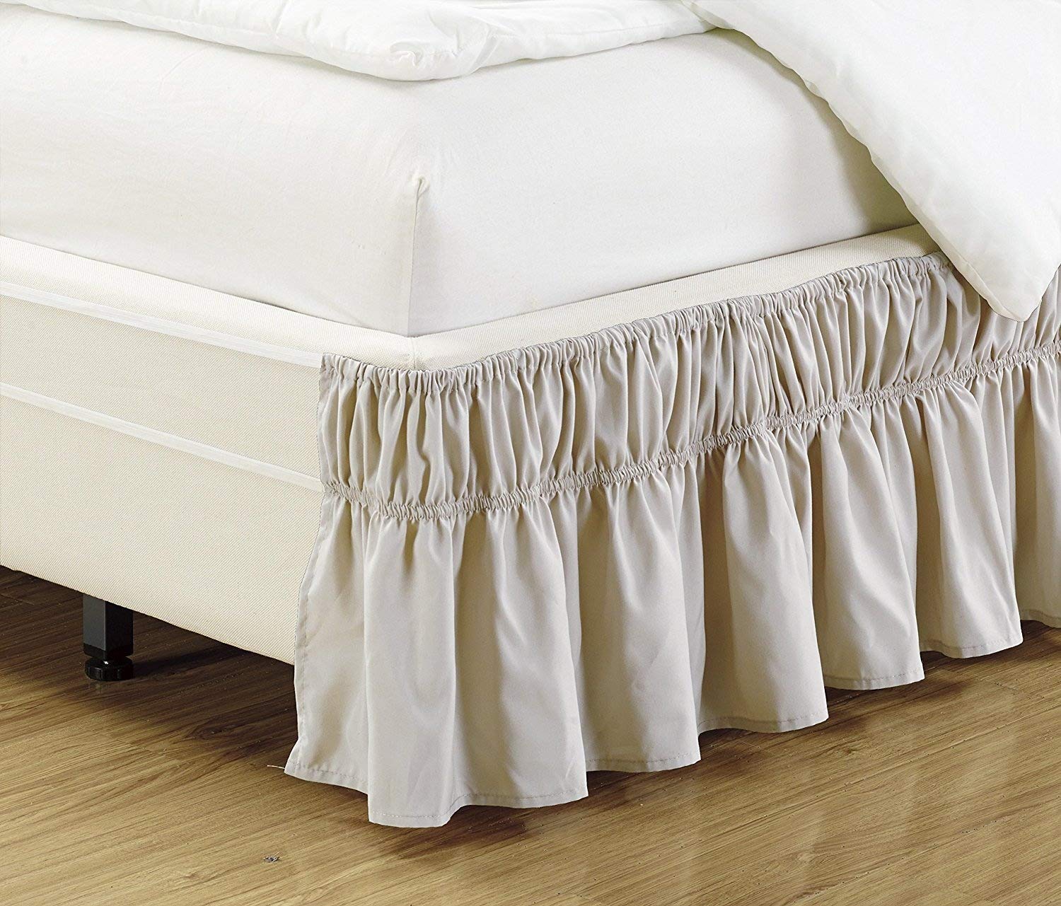 Fancy Collection Twin - Full Easy Fit Bed Ruffle Wrap Around Elastic Bed Skirt With 17' Drop New Easy Install Solid Beige