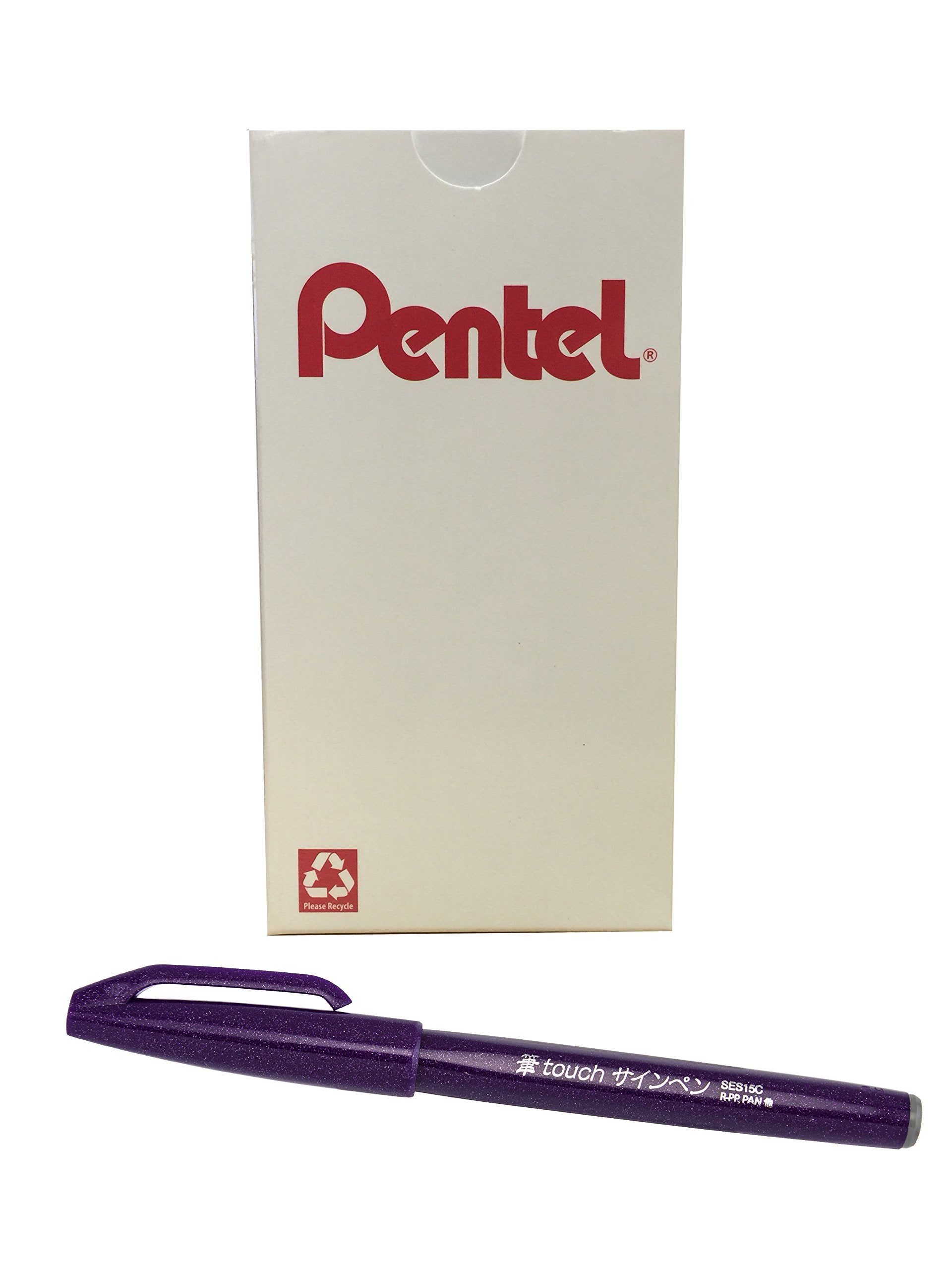 Pentel Arts Sign Pen Touch, Fude Brush Tip, Violet Ink, Box Of 12 (Ses15C-V)