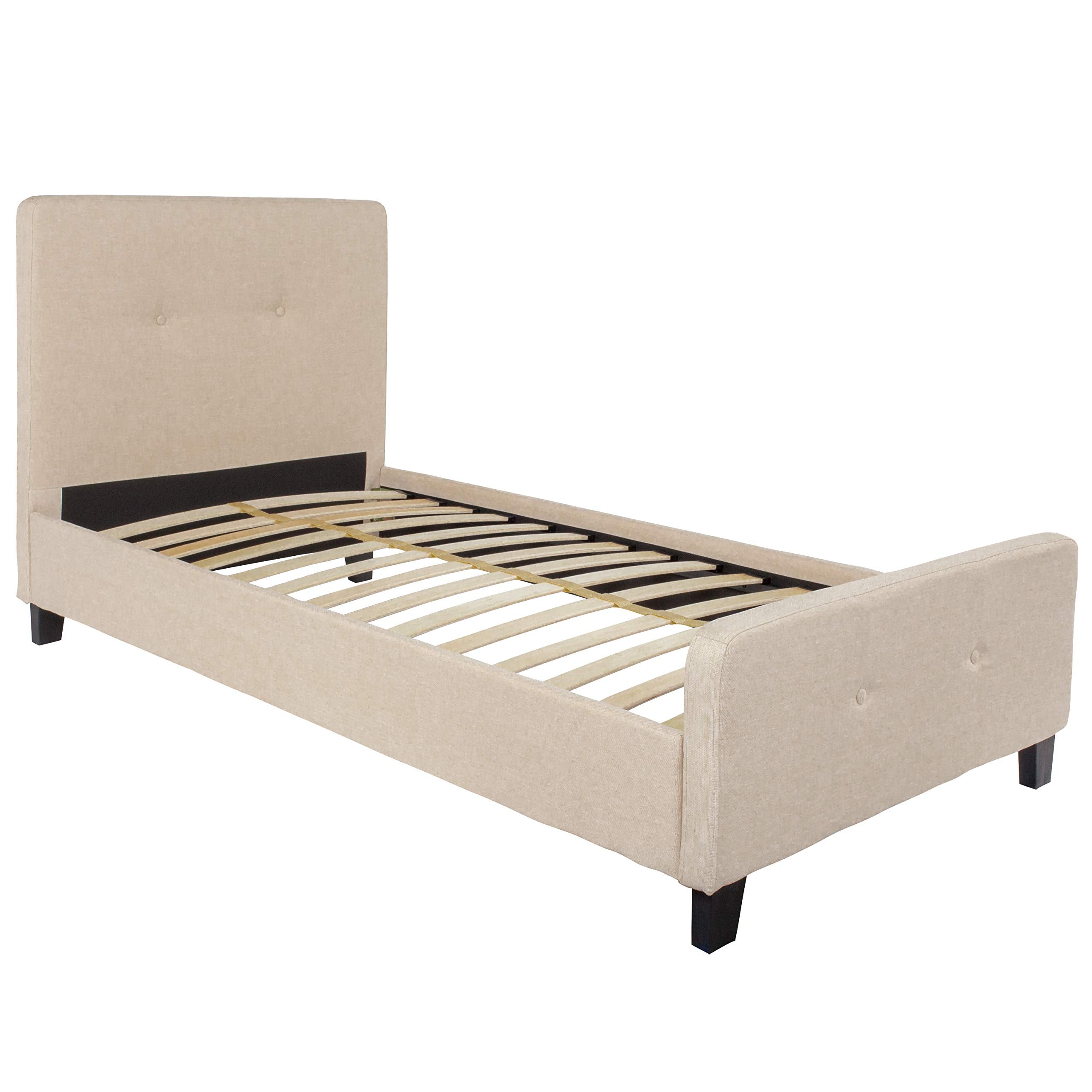 Flash Furniture Tribeca Twin Size Tufted Upholstered Platform Bed In Beige Fabric