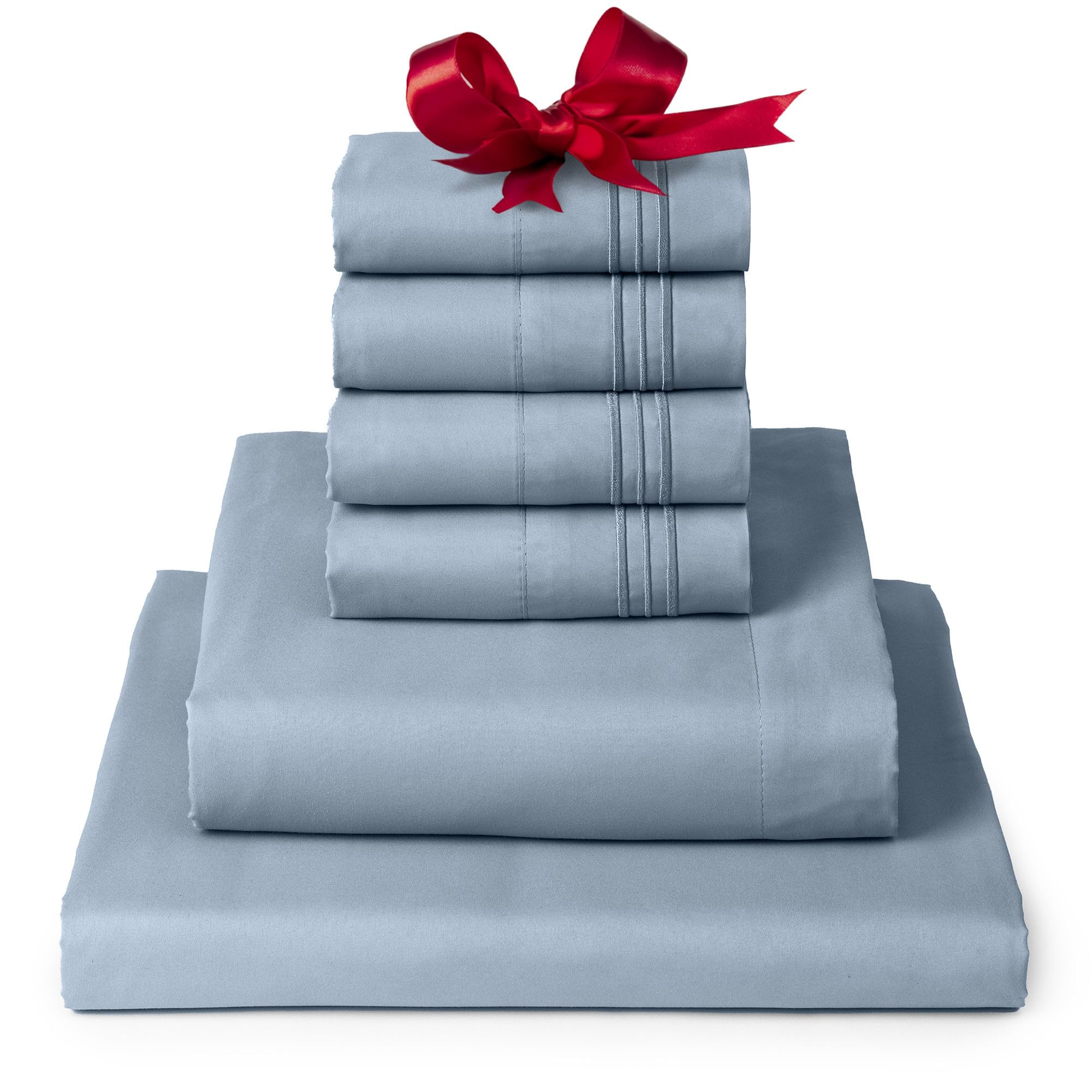 Mellanni California King Sheet Set - 6-Piece Iconic Collection Bedding, (Including 4 Pillowcases), 16-Inch Deep Pocket, Easy Care, Extra Soft, Cooling Sheets, Brushed Microfiber - Blue Hydrangea