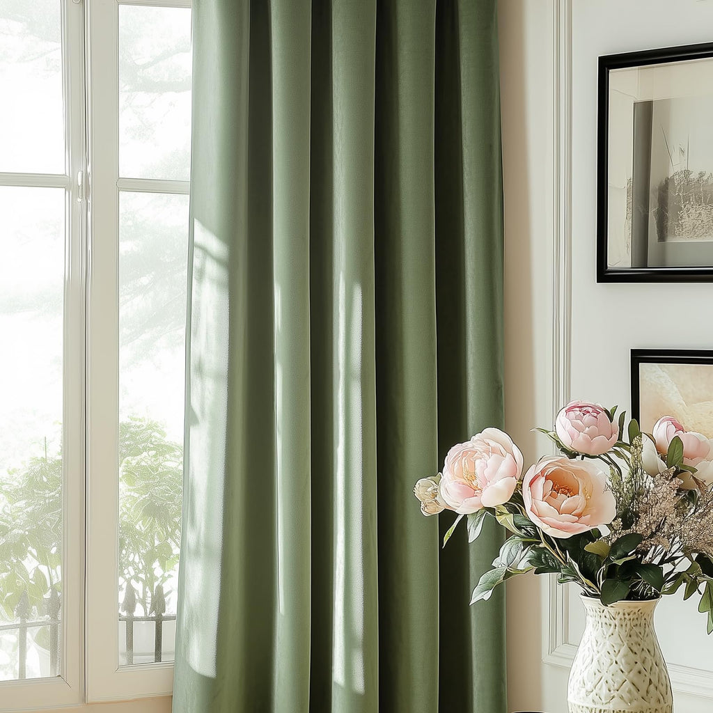 Lazzzy Blackout Velvet Curtains Green Thermal Insulated Curtains 108 Inch Extra Long Drapes For Bedroom Living Room Darkening Window Treatments Grommet Living Room Curtains Set Of 2 Panels Sage Green
