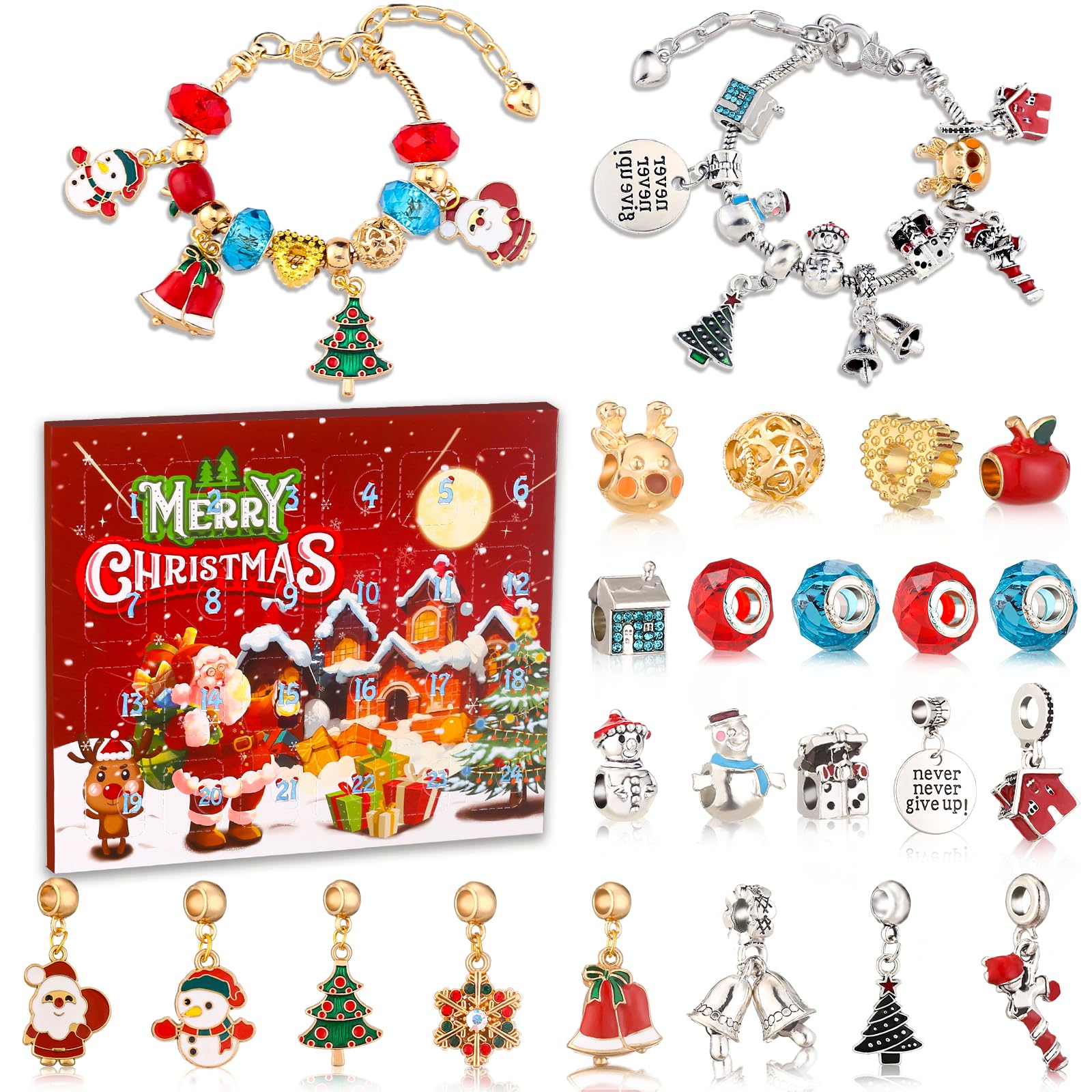 Advent Calendar 2023 Christmas Bracelet, 24 Days Christmas Countdown Calendar with DIY Bracelets set, Advent Calendars Christmas