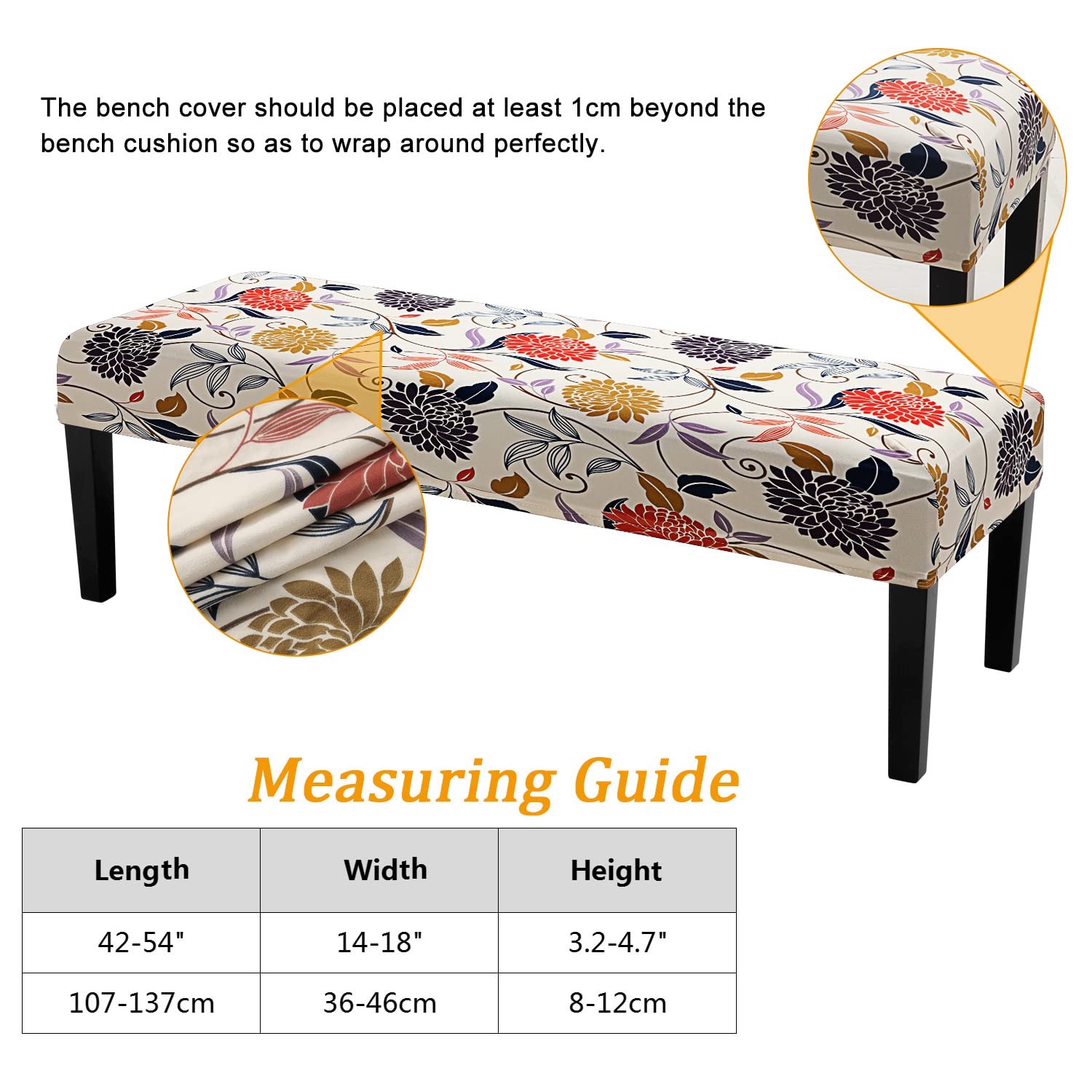 Fuloon Stretch Dining Bench Cover, Anti-Dust Removable Bench Slipcover Washable Print Bench Seat Protector Cover For Living Room, Bedroom, Kitchen (Flower Apricot)