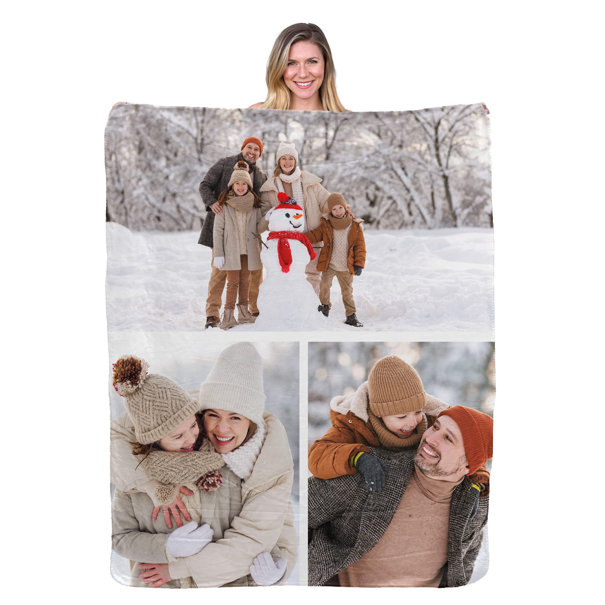 Ships Next Day, Personalized Sherpa Fleece Blanket With 3 Photo Collage -Soft Warm Custom Fleece Throw- Customizable Gift Pictur